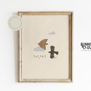 Impresión de guardería para niños, arte de pájaros, decoración de pared de animales, decoración de habitación infantil en tonos apagados, estilo bohemio, género neutro, sala de juegos boho, impresión digital escandinava de pájaros