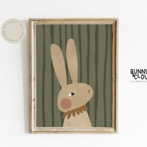 Bunny Woodland Nursery Print Cute Animal Wall Art Gender Neutral Kids Decor Scandinavian Art Boho Art for Playroom Decor, Digital Print