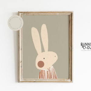 Bunny PrintMinimal Boho Nursery DecorAnimal PrintGender NeutralKids Room DecorScandinavian Art Baby Shower Gift Digital Print