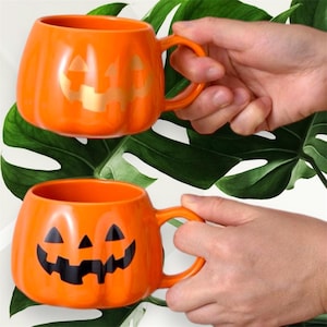 Shape Of a Pumpkin| Pumpkin Mug| Orange Mug| Pottery Cups| Orange Ceramic Cups| 400 ML cup| Ghost Pumpkins| Autumn Ceramic Cup| Fall Mugs