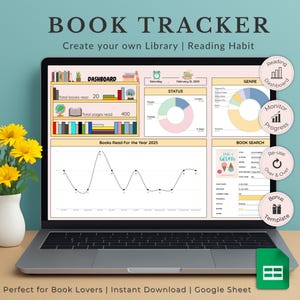 Foglio di calcolo per tenere traccia dei libri / Registro di lettura per gli amanti dei libri / Libreria digitale / Diario di lettura / Pianificatore delle abitudini di lettura / Elenco e organizzatore TBR