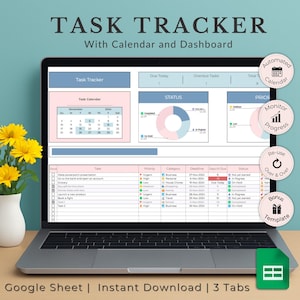 Task Tracker Spreadsheet: Google Sheets Calendar, Project Management (Digital Download)