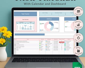 Task Tracker Spreadsheet: Google Sheets Calendar, Project Management (Digital Download)