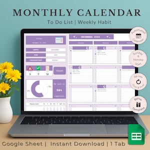 Google-spreadsheet maandkalender 2026: dagelijkse taaktracker (digitale download)