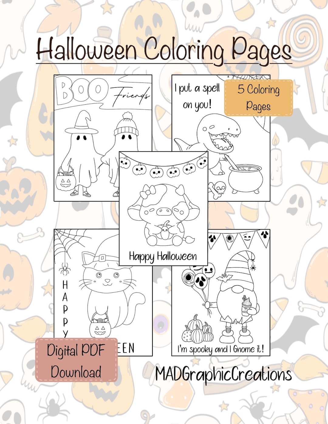 Halloween Coloring Pages for Kids - 5 PDF Digital Download Coloring ...