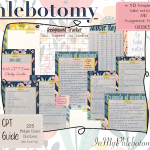 Flebotomia; Guida allo studio per l'esame NHA CPT / 225 domande a risposta multipla / 10 modelli per appunti / Tracker di assegnazione omaggio / Infermieristica