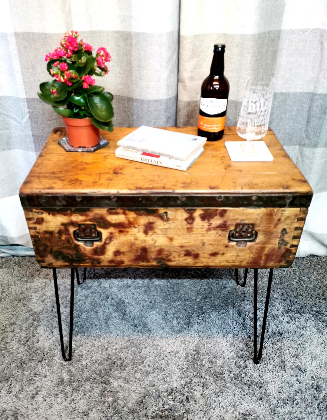 Upcycled Military Chest Side Table: Rustic End Table With Hairpin Legs ...