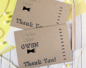 Personalised Usher Card with Handmade Bow Tie Embellishment, Thanks For Being My Usher