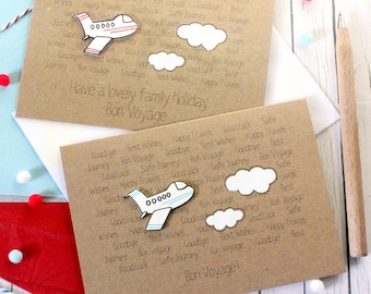 Personalised Bon Voyage Card, Goodbye Card with Handmade Aeroplane Embellishment