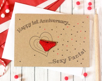 Personalised Happy Anniversary Sexy Pants Card, with Hand Made Knickers or Y-Fronts Embellishment