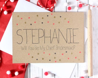 Contemporary Personalised Chief Bridesmaid Card with Metallic Gold Dots, Will You Be My Chief Bridesmaid
