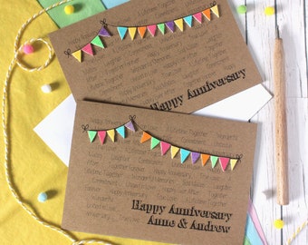 Personalised Anniversary Card, with Handmade Bright Bunting Embellishments