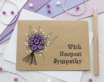 Deepest Sympathy Card, Bereavement Card with Floral Bouquet Embellishments