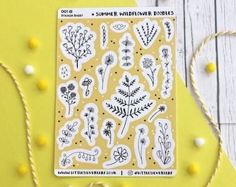 Summer Wildflower Doodles Sticker Sheet - Seasonal Stickers