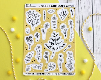 Summer Wildflower Doodles Sticker Sheet - Seasonal Stickers