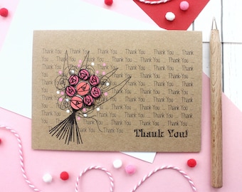 Wedding Thank You Card. Handmade Thank You Card. Thank You. Thank You Card. Thank You Flowers Card. Roses Card. Newlyweds Thank You Card.