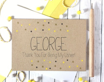 Contemporary Personalised Usher Card with Metallic Gold Dots, Thank You For Being My Usher