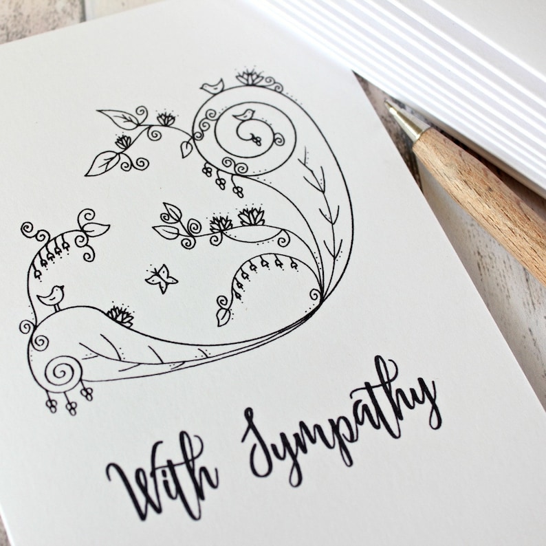 Sympathy Card Black and White With Illustrations Etsy
