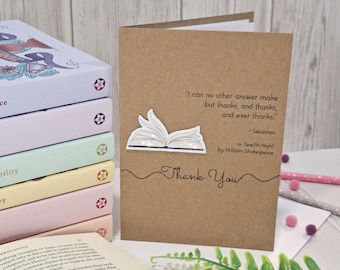 Thank You Bookish Greetings Card | Holographic William Shakespeare Twelfth Night Literary Quote Card