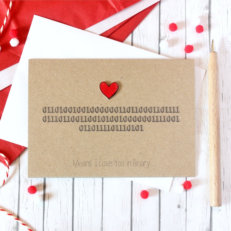 Binary Code Love Card: Handmade Anniversary, Wedding, or Valentine's Day Card image 1