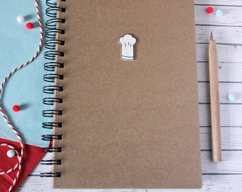 A5 Chef Notebook, Lined, Spiral Bound Recipe Journal, with Handmade Chef Hat Embellishment