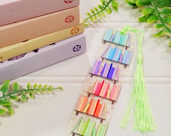 Rainbow Bookshelf Acrylic Bookmark with Tassel | Colourful Book Shelf Design | Reader Gift