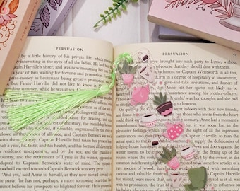 Botanical Tea Acrylic Bookmark with Tassel | Tea & Plants Design | Cosy Reader Gift