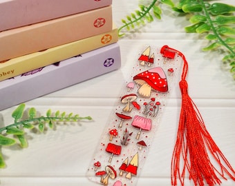 Magical Mushroom Acrylic Bookmark with Tassel | Fairytale Cottagecore Design | Fantasy Reader Gift