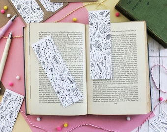 Wildblumen Doodles Lesezeichen: Doppelseitiges Lesezeichen, 2er Set, Literarisches Geschenk