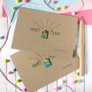 New Home Card, Personalised Happy New Home Card with Handmade House Embellishment