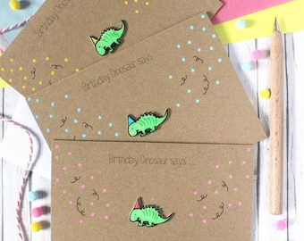 Handgemachte Dino-Glückskarte zum Geburtstag: 'RAWRsome' Dino mit Partyhut