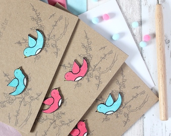 Handmade Love Birds Engagement or Wedding Congratulations Card: ...And they Lived Happily Ever After