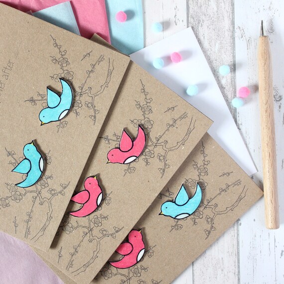 Handmade Love Birds Engagement or Wedding Congratulations Card: ...And they Lived Happily Ever After