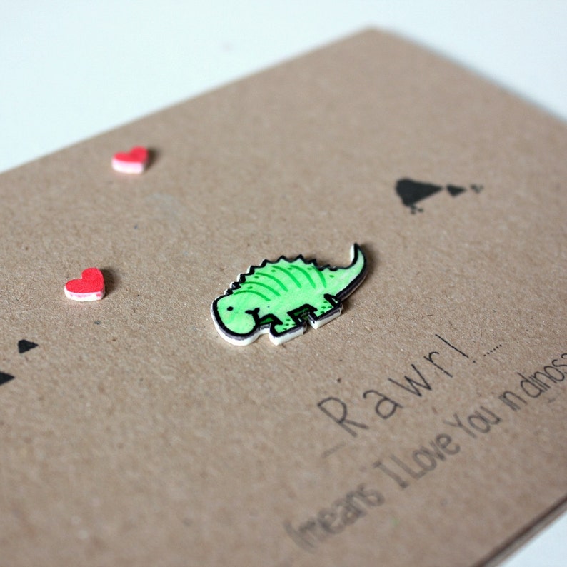 Cute Dinosaur Valentine/'s Day Card Rawr Means I Love You with Handmade Dinosaur Embellishement
