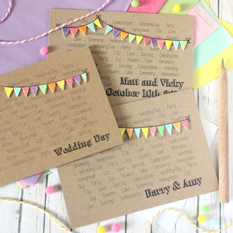 Personalised Wedding Day Congratulations Card, with Handmade Bright Bunting Embellishments image 7