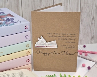 Happy New Home Bookish Greetings Card | Holographic Jane Austen Pride and Prejudice Quote Card