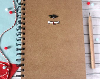 A5 Graduation Notebook: Lined and Spiral Bound Student Journal, with Handmade Graduation Cap and Scroll Embellishments