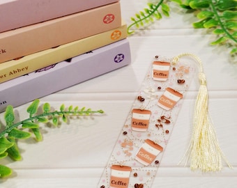 Coffee Acrylic Bookmark with Tassel | Cosy Morning Coffee Brew Design | Book Lover Gift | Coffee Lover Gift