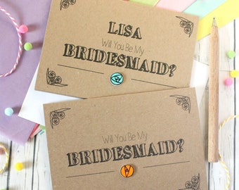 Traditional Personalised Will You Be My Bridesmaid Card, with Handmade Rose Embellishment