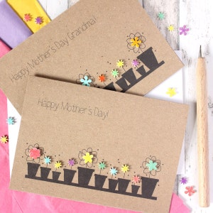 Personalised Mother's Day Card, with Handmade Flower Pots Embellishments