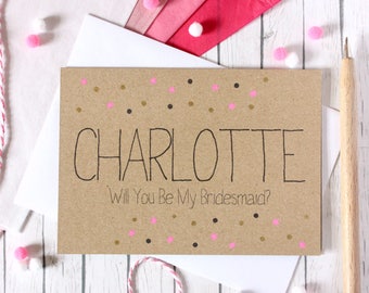 Contemporary Personalised Bridesmaid Card with Metallic Gold Dots, Will You Be My Bridesmaid