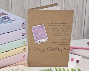 Happy Birthday Bookish Card | Holographic Lewis Carroll Alice Through The Looking Glass Literary Quote Card