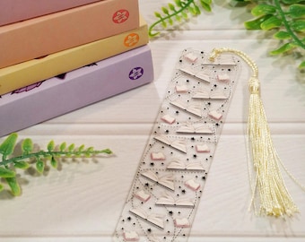 Paperback Book Pages Acrylic Bookmark with Tassel | Open Book Literary Design | Book Lover Gift