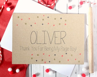 Contemporary Personalised Page Boy Card with Metallic Gold Dots, Thank You For Being My Page Boy