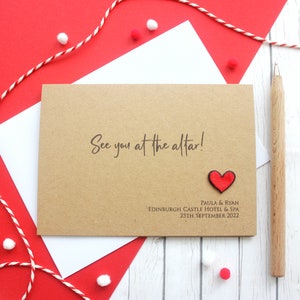Rendez-vous à l'autel, le jour du mariage ou carte de fiançailles avec coeur