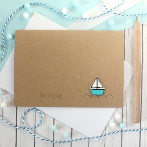 Personalised Goodbye Card, Bon Voyage Card with Handmade Sail Boat Embellishment image 1