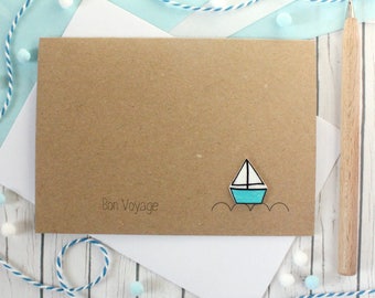 Personalised Goodbye Card, Bon Voyage Card with Handmade Sail Boat Embellishment