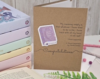 Congratulations Bookish Greetings Card | Holographic Charles Dickens David Copperfield Literary Quote Card