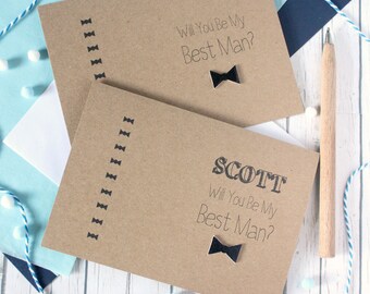 Personalised Best Man Card with Handmade Bow Tie Embellishment, Will You Be My Best Man?