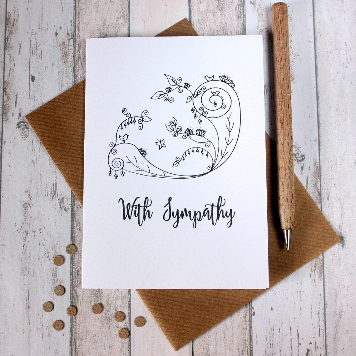 Sympathy Card Black and White With Illustrations - Etsy